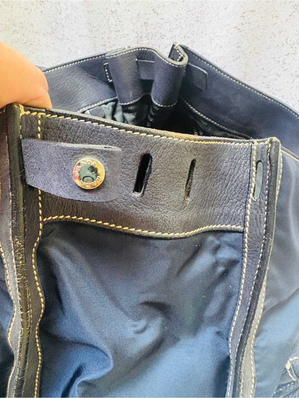 Prada Navy Nylon and Black Leather Double-Pocket Satchel with silver Hardware - Picture 12 of 15